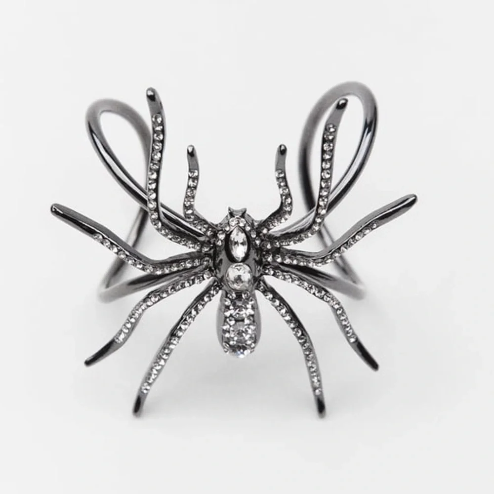 NWOT Zara Anthracite Grey Spider Shaped Metal Bracelet with Rhinestone Appliqués